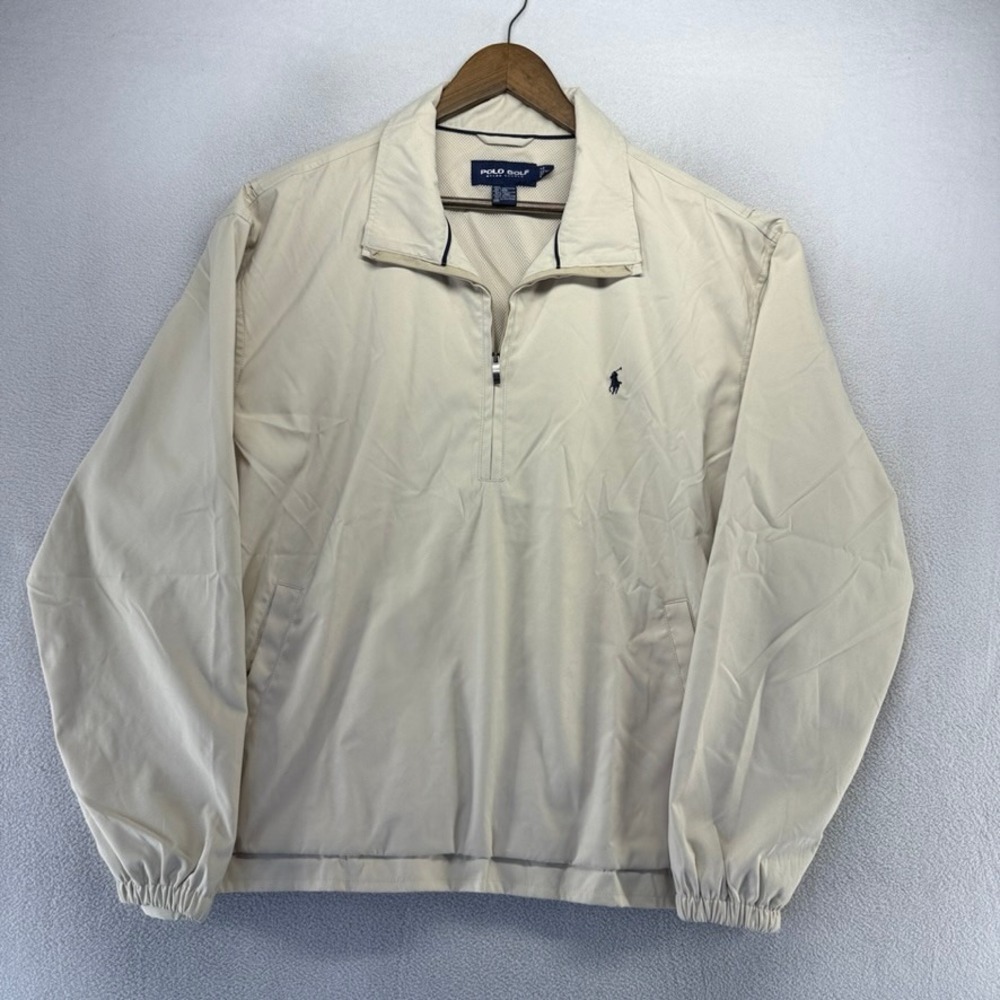 Vintage Ralph Lauren Jacket Mens XL beige Quarter Zip Pullover Windbreaker Golf